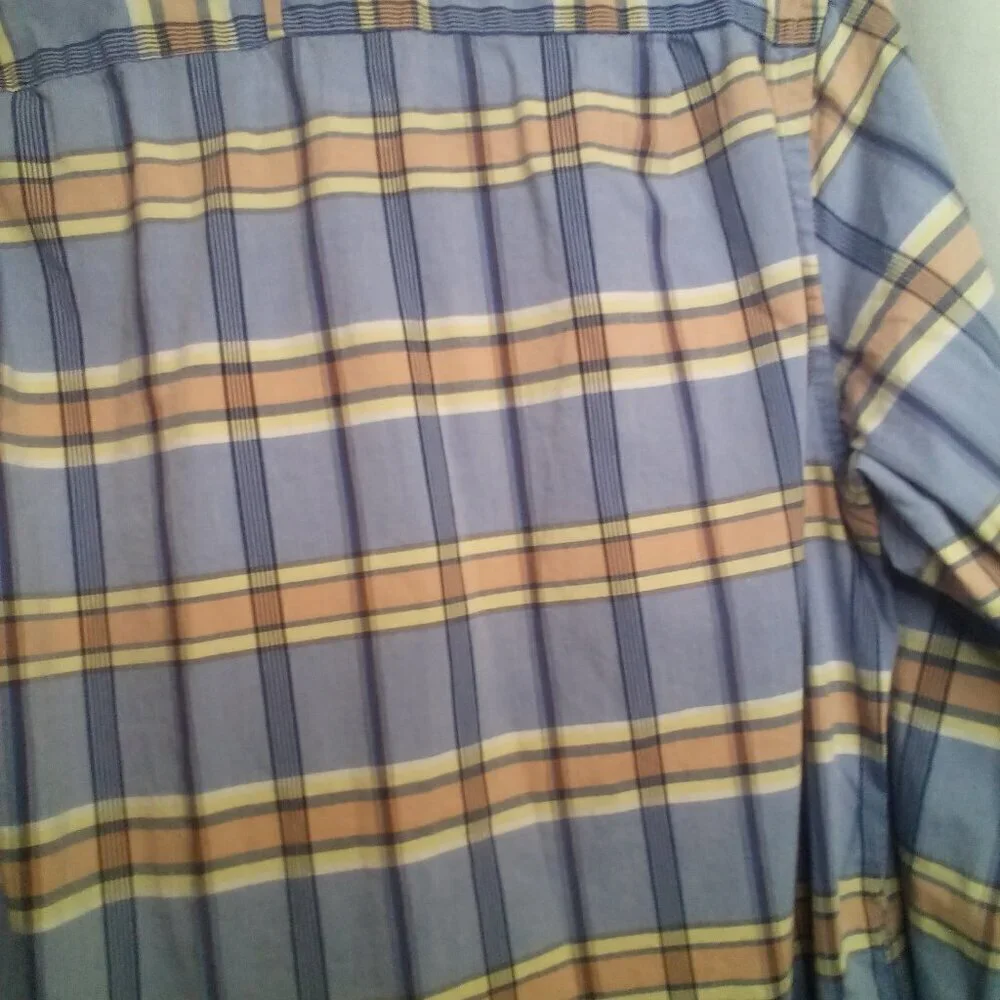 Banana Republic Shirt Men M 15 15 1/2 Button Up Long Sleeve Plaid Blue Orange